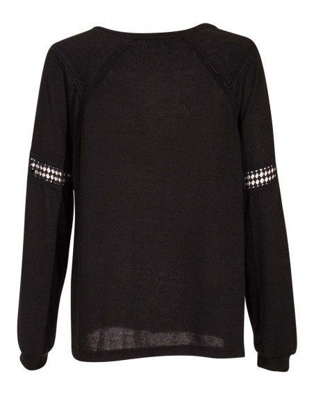 pull noir léger chic et original avec dentelle florale