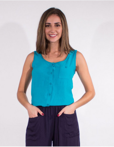 Chemisier femme à nouer sans manches turquoise