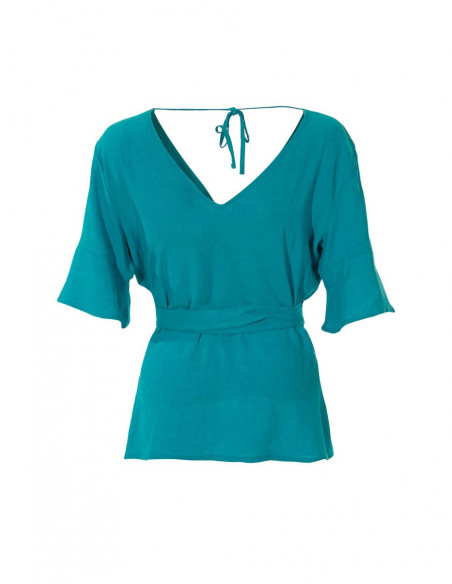 Tee-shirt au dos noué couleur émeraude