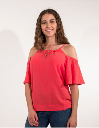 petit haut large et sexy de couleur corail pour femme