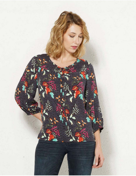 Blouse femme ample imprimée fleurs