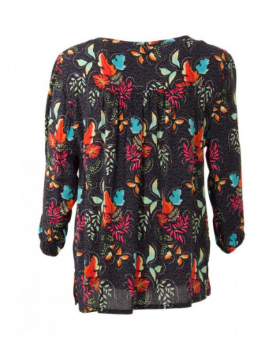 Blouse femme viscose imprimée fleurs noire