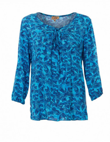 Blouse femme imprimé tropical bleue