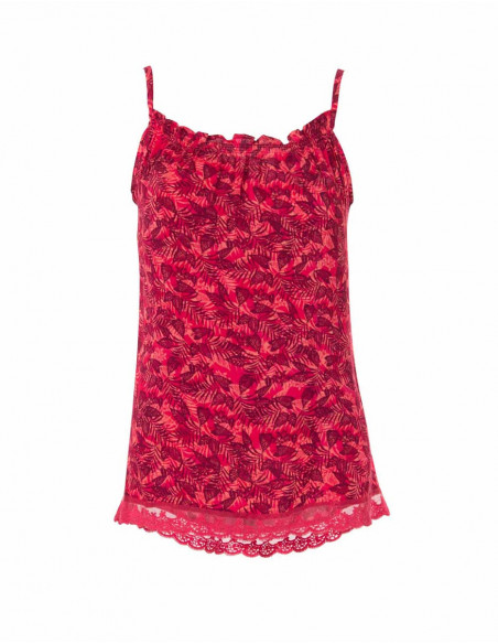 Lingerie top with tropical print & lace