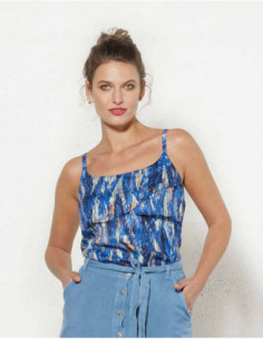 Blue ethnic graphic top