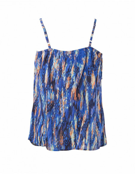 Blue ethnic graphic top