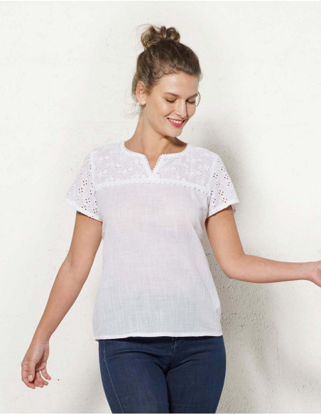 Tee-shirt femme blanc brodé 