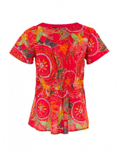 Top coton femme coloré imprimé coquillages rouge