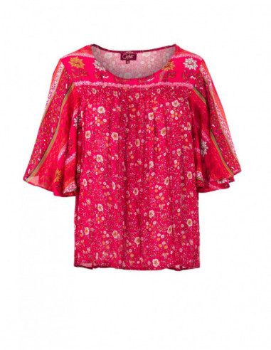 Blouse femme imprimée manches 3/4 fushia