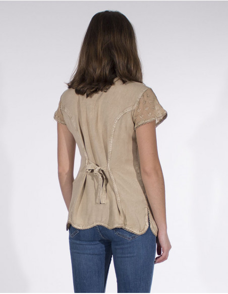 Blouse femme beige manches courtes