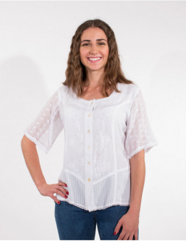 Chemisier blanc manches courtes avec perles