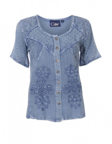 Chemisier femme manches courtes et stone wash