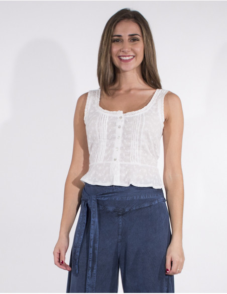 Débardeur femme court et dentelle brodée