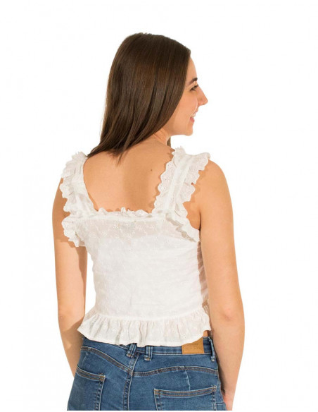 Chemisier débardeur femme coton à froufrous