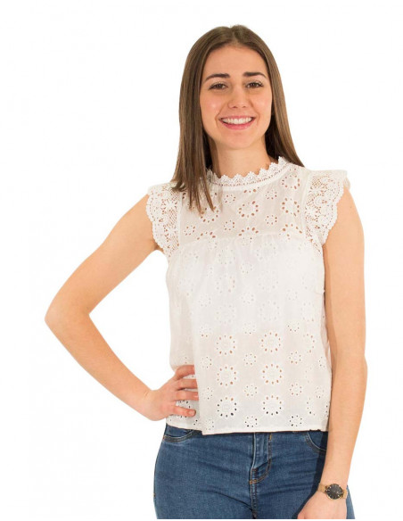 Débardeur blanc avec broderie anglaise