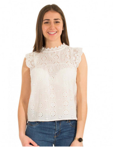 Débardeur femme blanc avec broderie anglaise