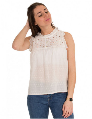 Débardeur femme blanc avec broderies