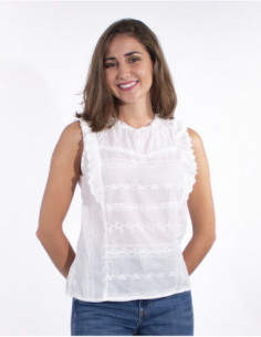 Chemisier sans manches coton brodé