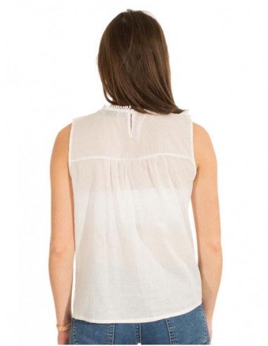 Sleeveless blouse in embroidered cotton