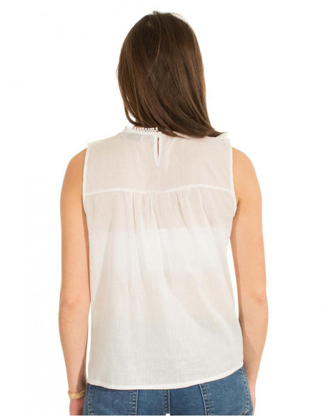 Chemisier femme sans manches coton brodé