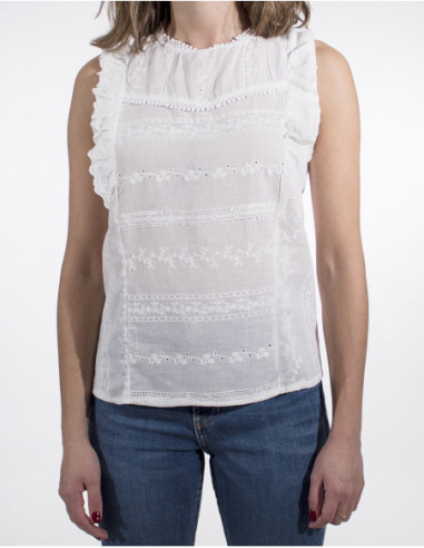 Chemisier femme sans manches en coton brodé