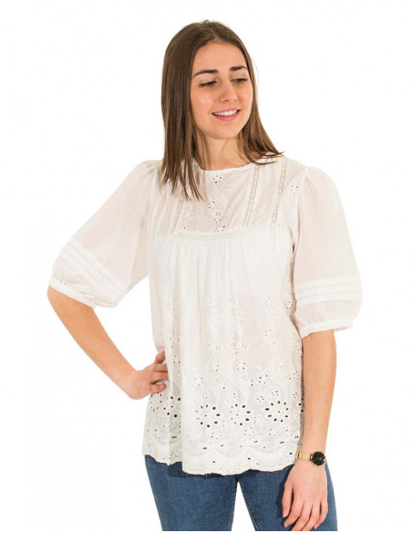 Chemisier femme blanc manches bouffantes