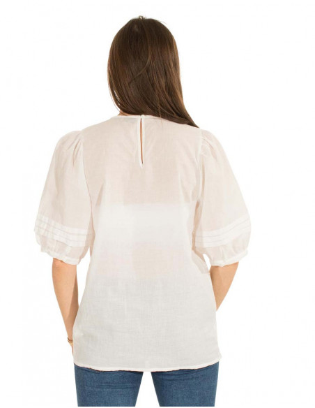Chemisier coton blanc manches bouffantes