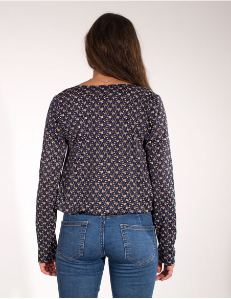 Blouse manches longues imprimé graphique marine