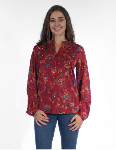 Blouse florale femme bordeaux