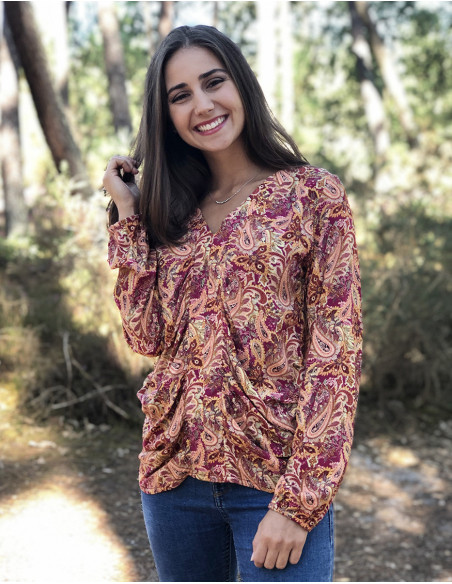Blouse rose imprimé Indien