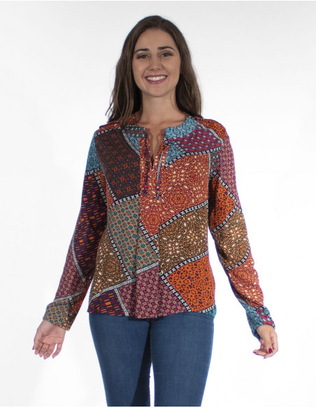 Blouse femme originale patchwork multicolore