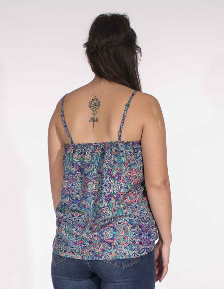 Débardeur bleu pour femme à fines bretelles et imprimé sari