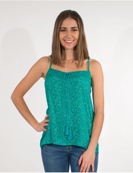 Débardeur turquoise brodé pour femme
