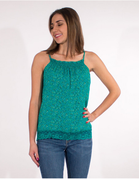Débardeur turquoise original pour femme finit de dentelles