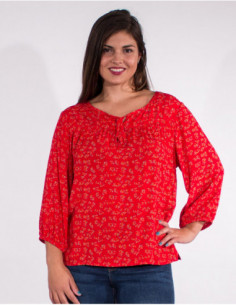 Blouse rouge à manches 3/4 pour femme casual