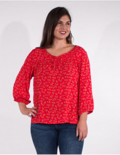 Blouse rouge à manches 3/4 pour femme casual 2
