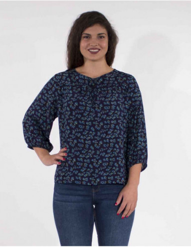 Blouse marine à manches 3/4 pour femme casual