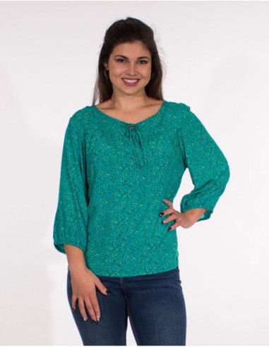 Blouse turquoise à manches 3/4 pour femme casual