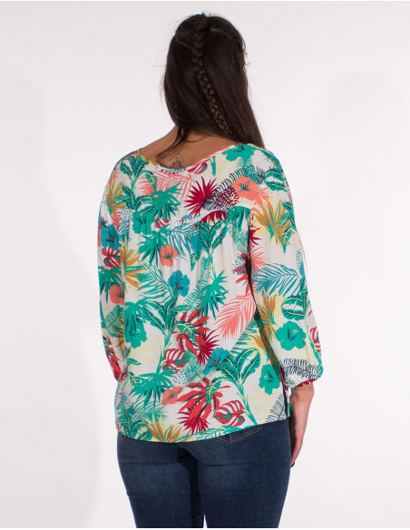 Women's tropical blouse with 3/4 sleeves