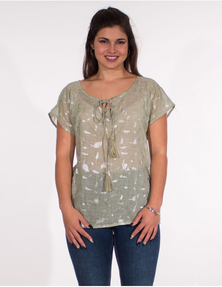 Short-sleeved cotton blouse