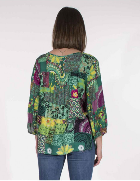 Blouse with printed sleeves