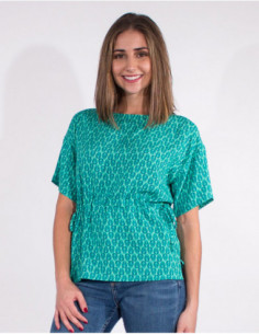 Blouse turquoise raz de cou pour femme