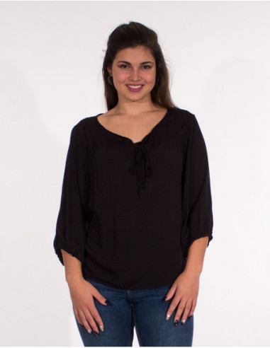Blouse large pour femme unie rouge manches 3/4