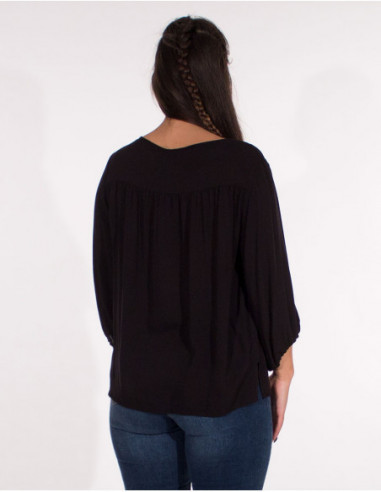 Blouse femme à manches 3/4 noir