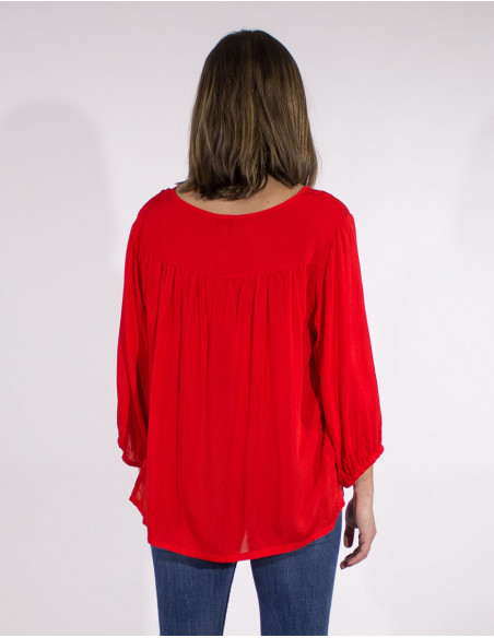 Blouse femme à manches 3/4 rouge