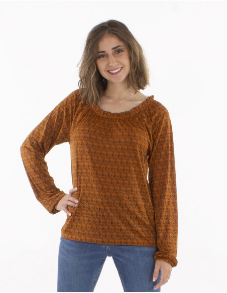 Blouse à col froncé moutarde