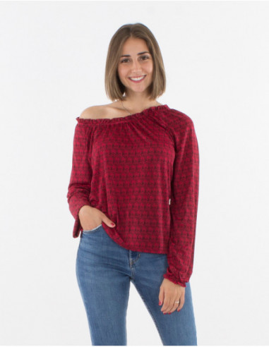 Bamboo print blouse with gathered collar