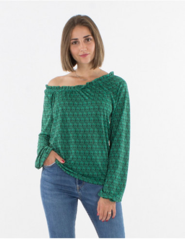 Chemisier femme imprimé bambou moutarde