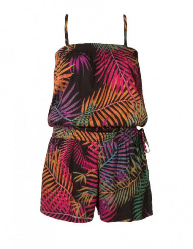 Combishort viscose imprimé feuilles de palmier turquoise 
