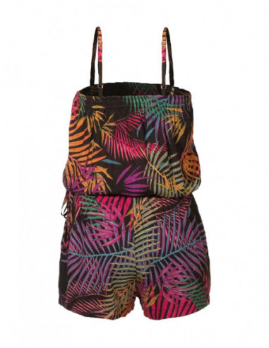 Combishort viscose ethnique imprimé feuilles de palmier corail